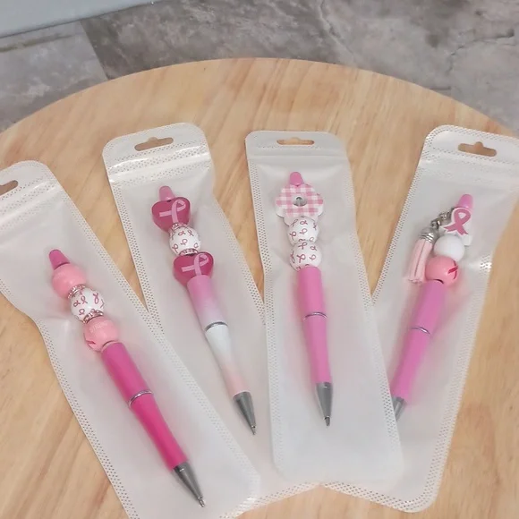 4pc Breast Cancer Awareness Beaded Pens Handcrafted PINK - Picture 6 of 8